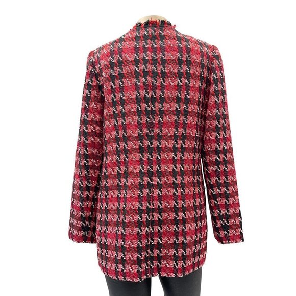 NWT Chicos Long Red Black Tweed Jacket Long Sleeve Open Front Houndstooth Size S - Picture 5 of 14